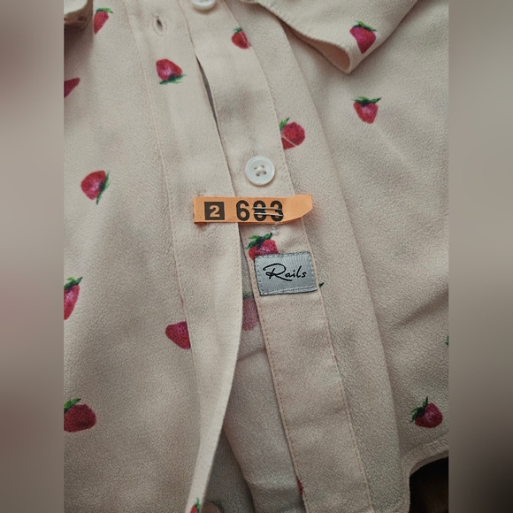 Rails Rocsi Pink Strawberries Long Sleeve Button Down Top Size M Medium - Picture 3 of 8